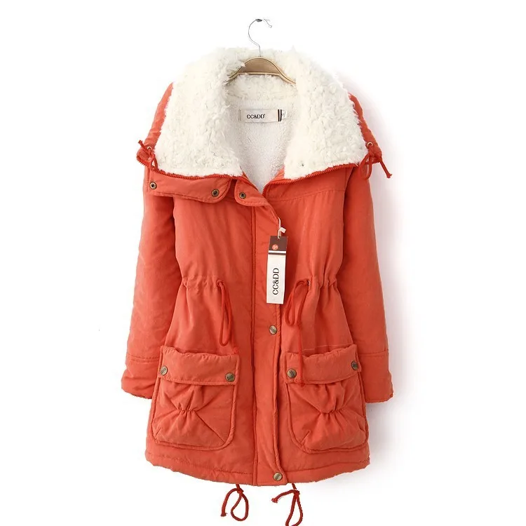 Women Shearling Parkas Coats Solid Jackets Zipper Pocket Long Sleeves Drawstring Waist Thick Loose Fit Casual 2025 Autumn Winter