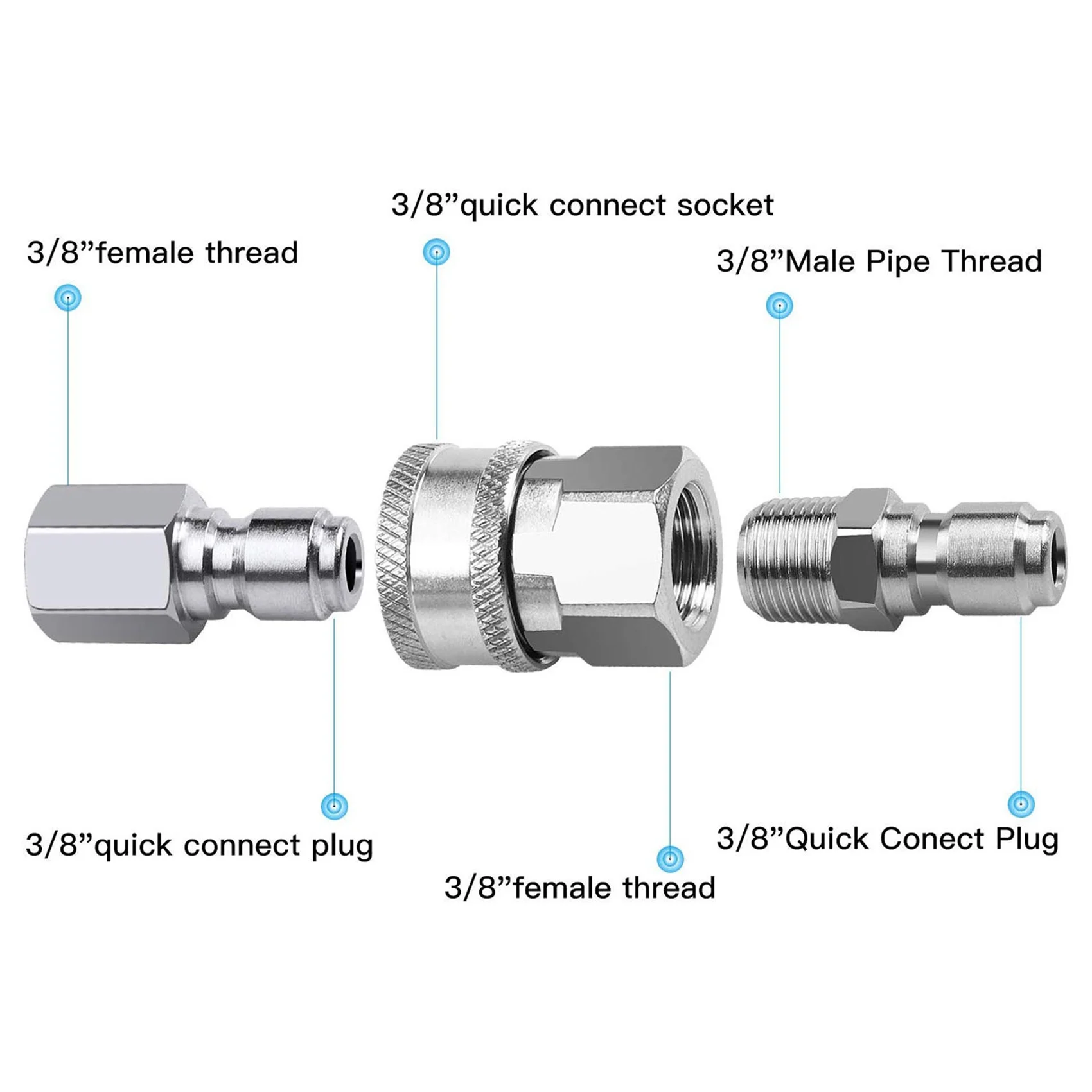 

AT29-4X NPT 3/8 Inch Male And Female Quick Connector Kit And 2 Pieces NPT 3/8 Inch Pressure Washers Quick Connector Plug