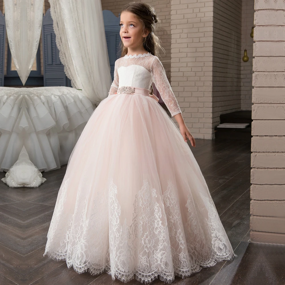 EVLAST Vintage Flower Girl abiti per matrimoni raso Puffy Toddler Ball Gown prima comunione Girl Pageant Gown Vestido TFD019