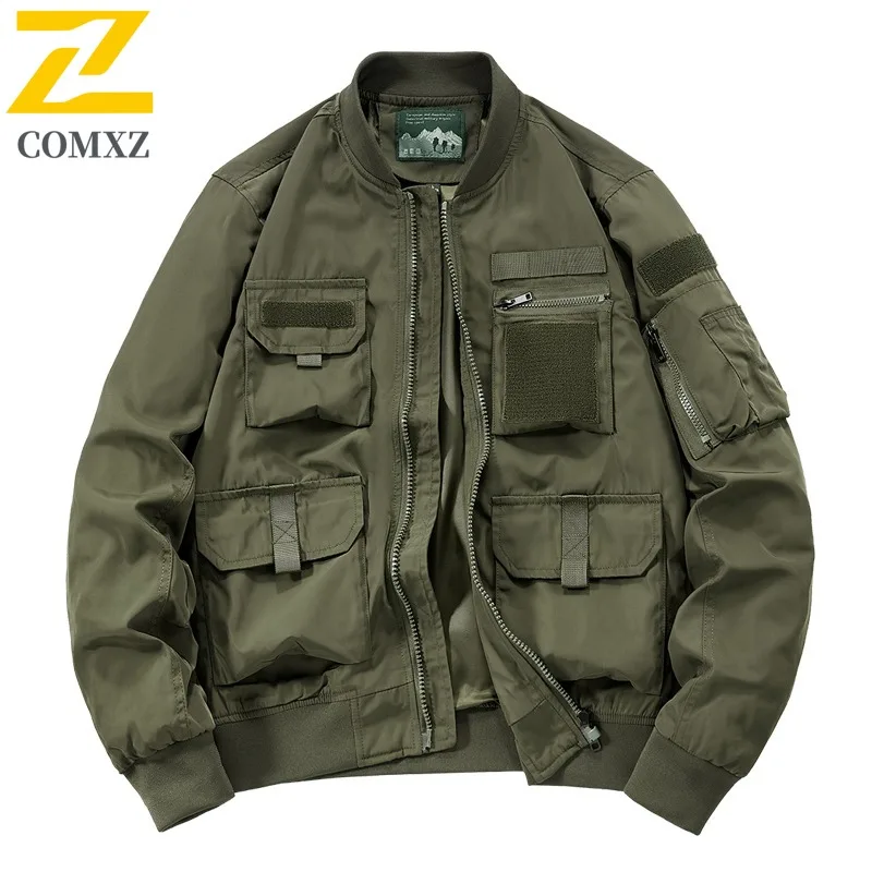 

COMXZ Мужская уличная куртка, повседневная куртка с бейсбольным воротником, ветрозащитная мотоциклетная куртка премиум-класса, уличная легкая осенняя одежда