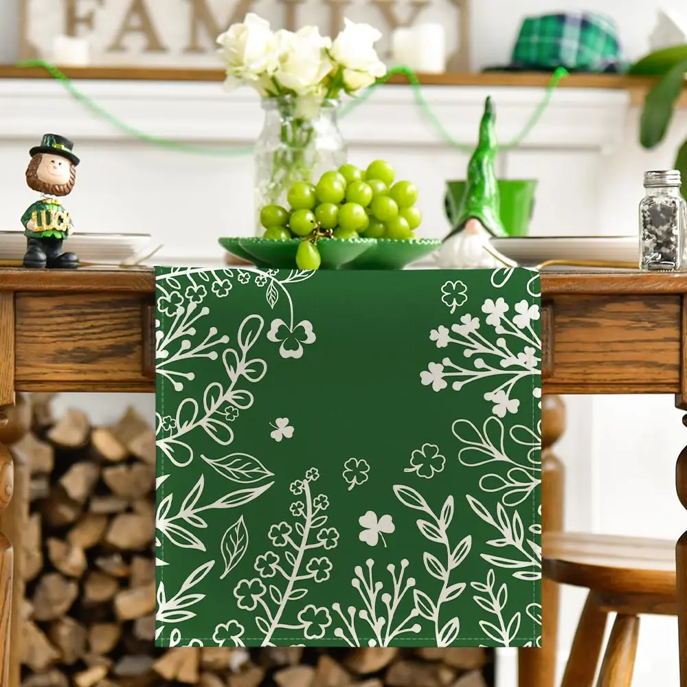 Green St. Patrick's Day Table Runner, Spring Holiday Kitchen Dining Table Decoration for Outdoor Home Party Decor 13 x 72 Inch