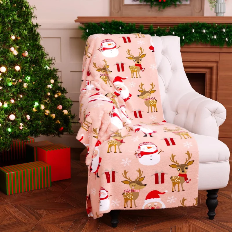 

Christmas Blanket Festival Classic Red and Green Suitable for Living Room, Bedroom, Winter Warmth, Cute Reindeer Pattern