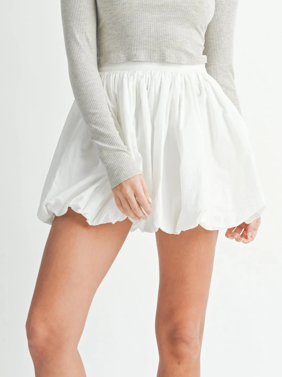 

2024 Women'S Summer Bubble Skirt Elastic Waist Pleated Hem A-Line Pleated Mini Skirt Fluffy Flower Bud Skirt Short Skirt