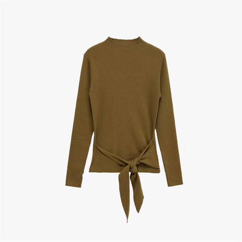 

Women's Camel Bow Decoration Long Sleeve Slim Fit Elegant Fashion Knit Top
