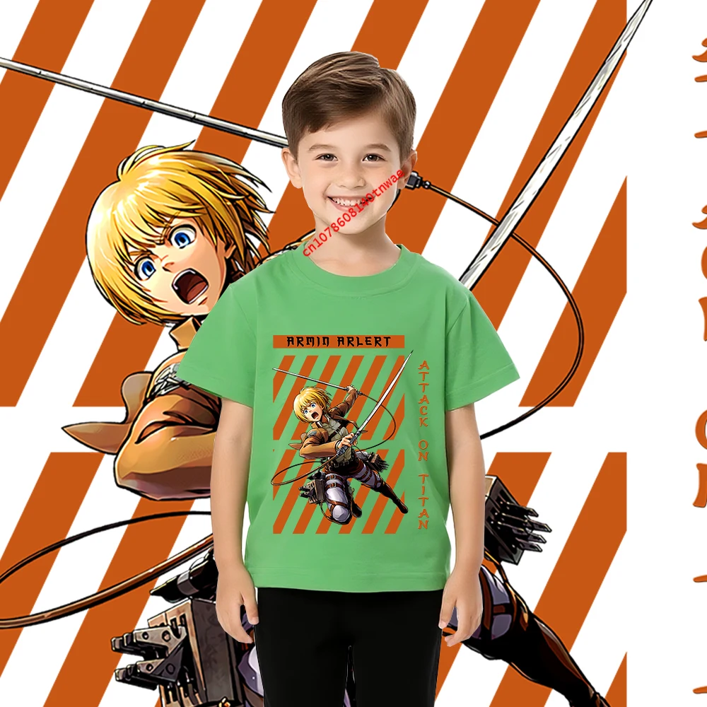 Attack on Titan Armin Arlert Anime Print Cotton T Shirt for Boys Casual Short Sleeve Tee Kids Cartoon T shirt Childrens Clothing - view 6