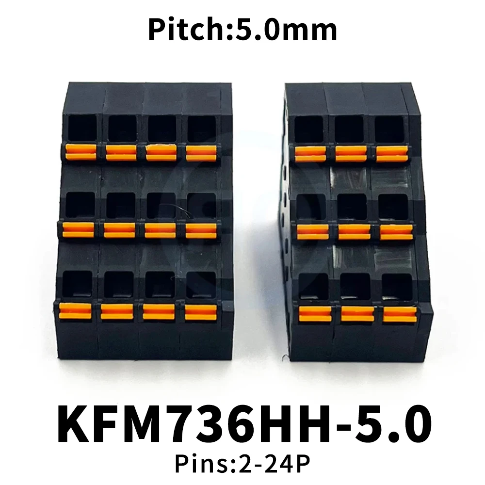 (5 pcs) KFM736HH 5.0mm Triple Screwless Terminal Block Spring Loaded High/Low Terminal Block M736HH 300V KFM736HH-5.0 2-24Pin