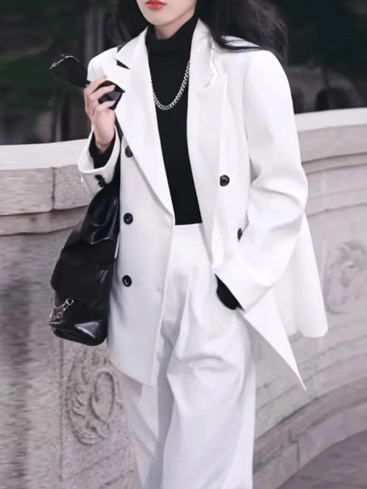 Spring Summer Women Blazer Pant Suits  New Fashion Long Sleeve Office Ladies Business Female Elegant White Clothes Two Piece Set