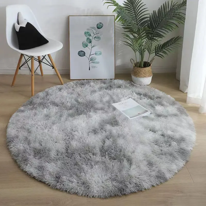 VIKAMA green solid color tie dye silk wool carpet, living room sofa, coffee table mat, round carpet, bedroom bedside carpet