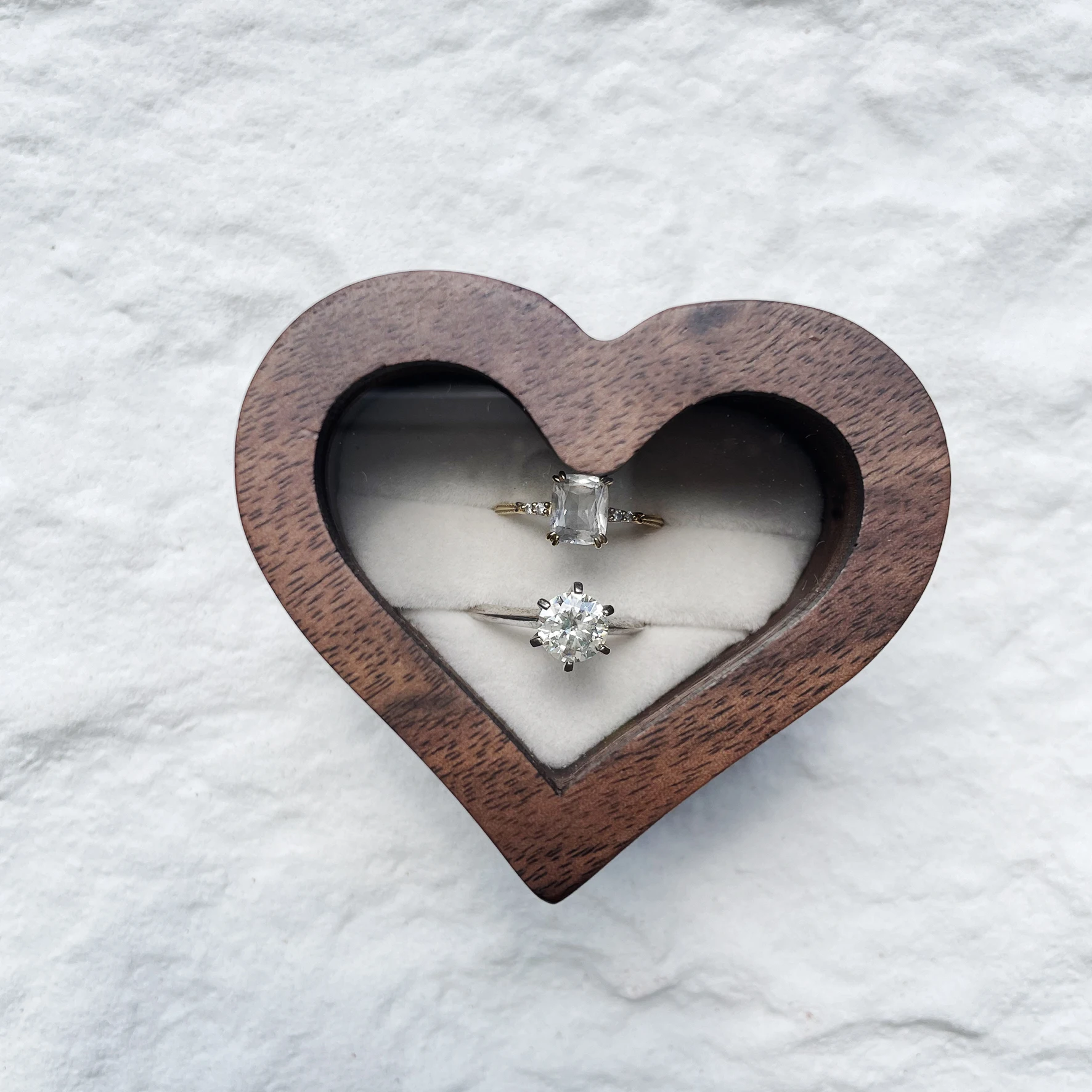 

Custom Walnut Wood Ring Box Heart Shape with Window Engraving Wooden Ring Holder Personalized Anniversary Proposal Wedding Gift