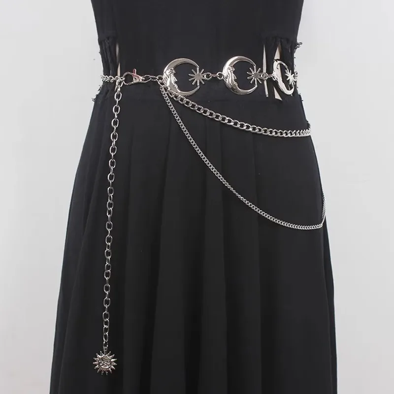 Vintage  Chain Goth Moon Metal Tassel Waist Belt for Women High Quality Dress Corset Fashion Accessory