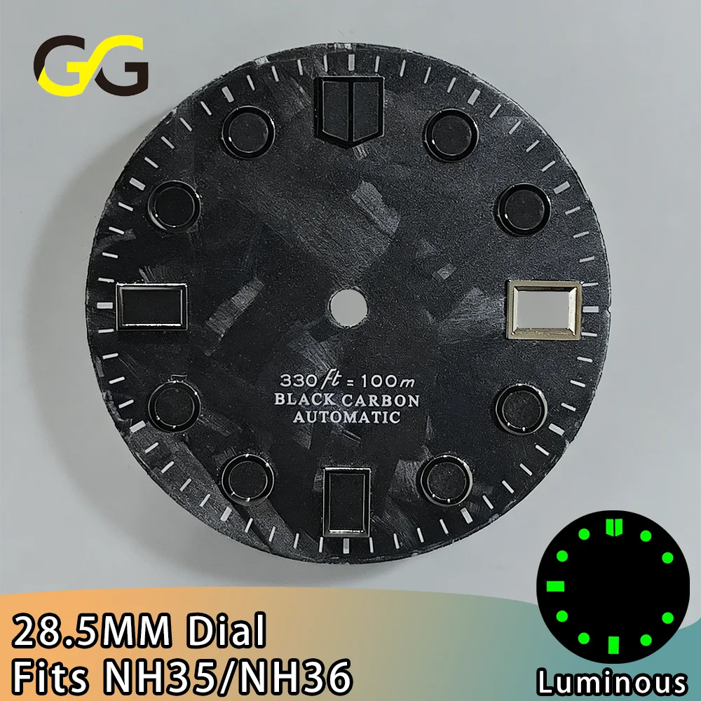 

28.5mm NH35 Dial NH35 Black Carbon Fiber Dial Fit NH35 NH36 M8215 E2824 Movement Watch Dial NH35 28.5MM Black Carbon Fiber Dial