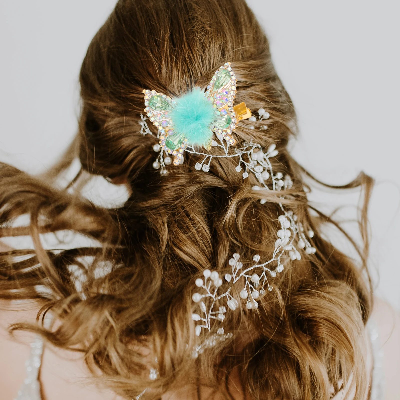 

2pcs Water Hairpin Barrettes Accessories Girls Flying Butterfly Clips Shiny Rhinestone Flannel Decorated