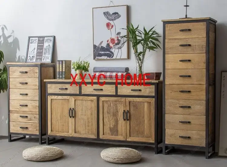 

Американский ретро-Лобби, индустриальный стиль, обеденный край, шкаф для хранения из массива дерева из кованого железа