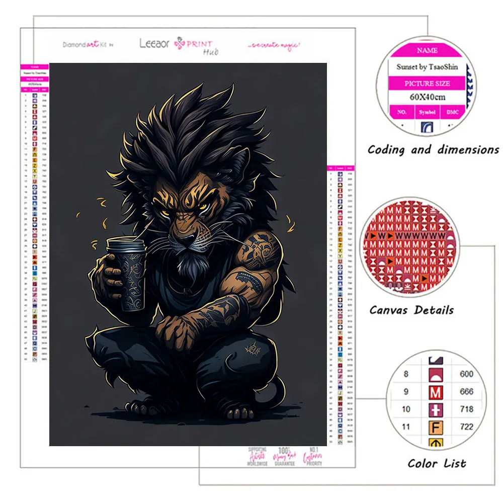 Diamond Painting Creative Animal Armor Series Illustration Diamond Mosaic Cross Stitch Living Room Home Decoration Handicrafts