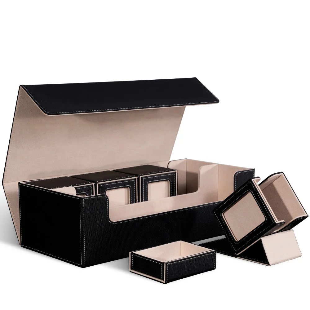 TCG Trading Card Storage Box with 4 Small Commander Deck Boxes, Large Card Deck Case with Dice Box for TCG & PTCG Cards view 4