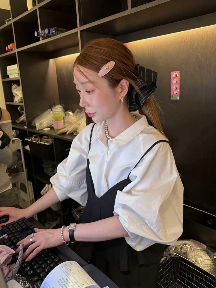 Chic Autumnal Loose Lantern Sve Bluse Damen Layering Set Faionable Zweiteiliger Anzug Pendeln Sle Long Sve