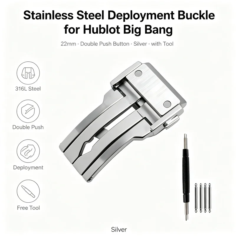 22mm Premium 316L Stainless Steel Deployment Folding Clasp For Hublot Big Bang Classic Fusion Hidden Push Button Lock Replacemen