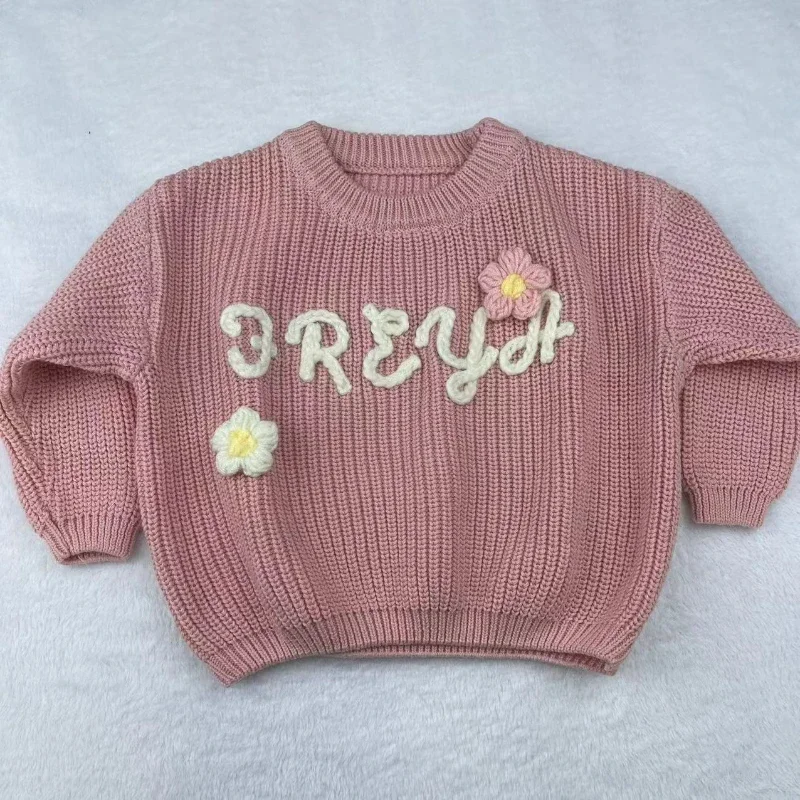 Custom Name Baby Loose Sweater Knitted Autum Winter Baby Boy Girl Clothes Round Neck Kid Toddler Girl Boy Pullover Baby Sweaters