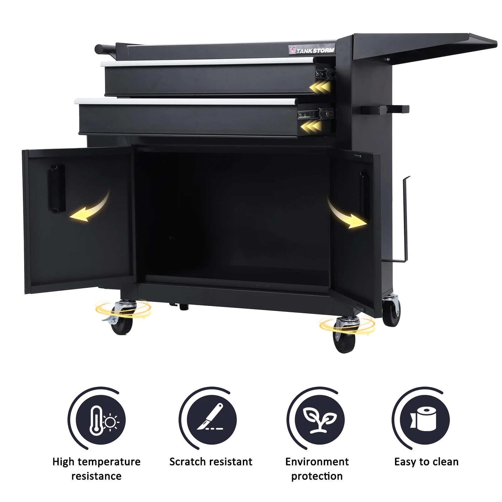 

Черная стальная тележка-шкаф на колесиках с ящиками, профессиональная передвижная тележка для тату-салонов, устойчивая к царапинам, универсальное оборудование для парикмахерских и салонов красоты