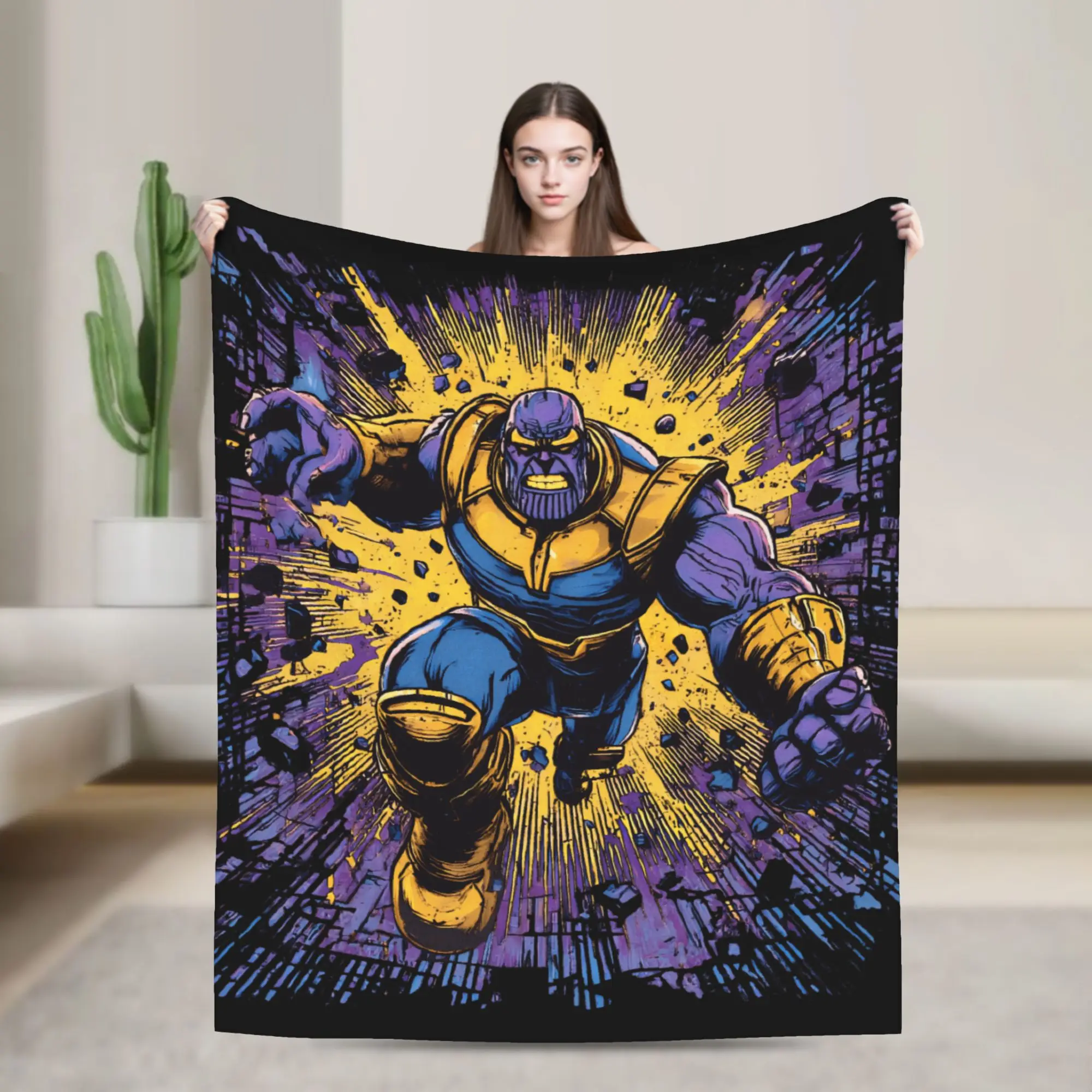 

Теплое мягкое одеяло Marvels Villains Thanos, детское плюшевое одеяло с принтом, фланелевое покрывало для спальни, чехол для дивана-кровати