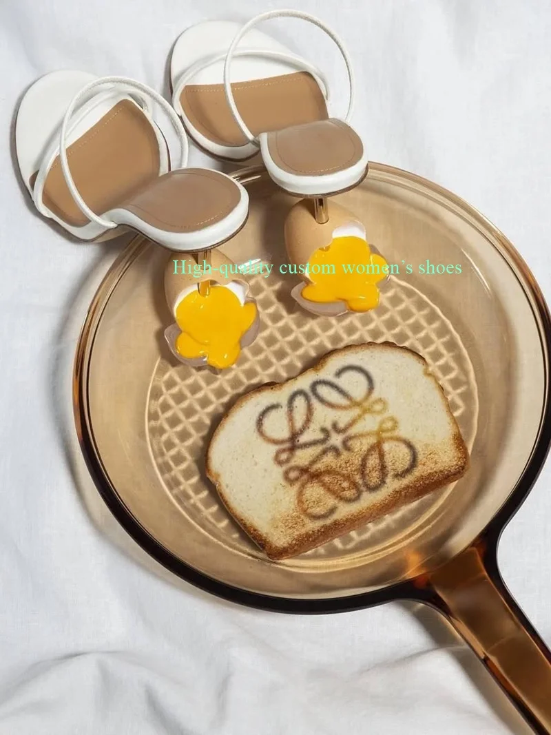 

Unique Heels Stepping On eggs French Sexy Summer Sandals Round Head With Exposed Toe Runway Style thin Women's Luxury Footwear