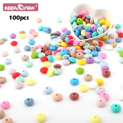 keep&grow 100pcs Silicone Beads 12mm Lentil Beads Baby Teething Beads Food Grade DIY Necklace Pacifier Chain Accessorise