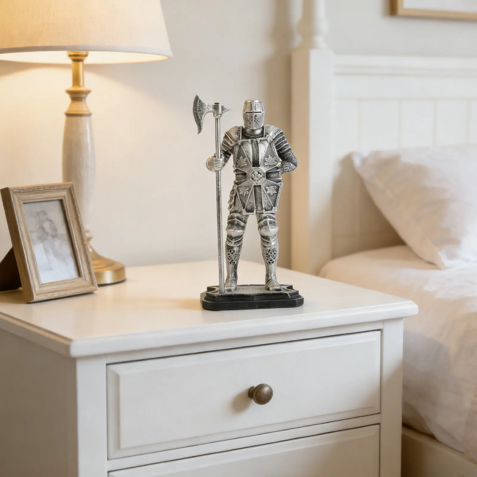 Medieval Knight Statue with Shield Guardian Figurine Artistic Sculpture Soldier Centerpiece for Office Living Room Bookshelf