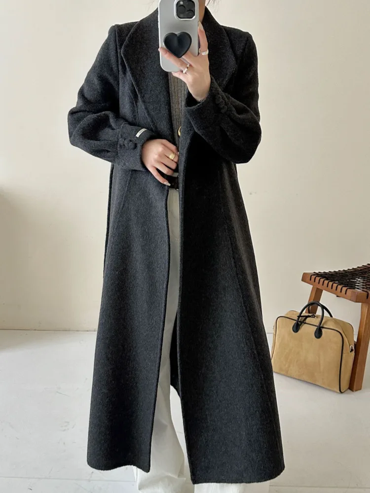 ZMEENNA-abrigo elegante de mezcla de lana para mujer, abrigo clásico de invierno de longitud completa con solapa con muescas, chaqueta elegante ZM4018