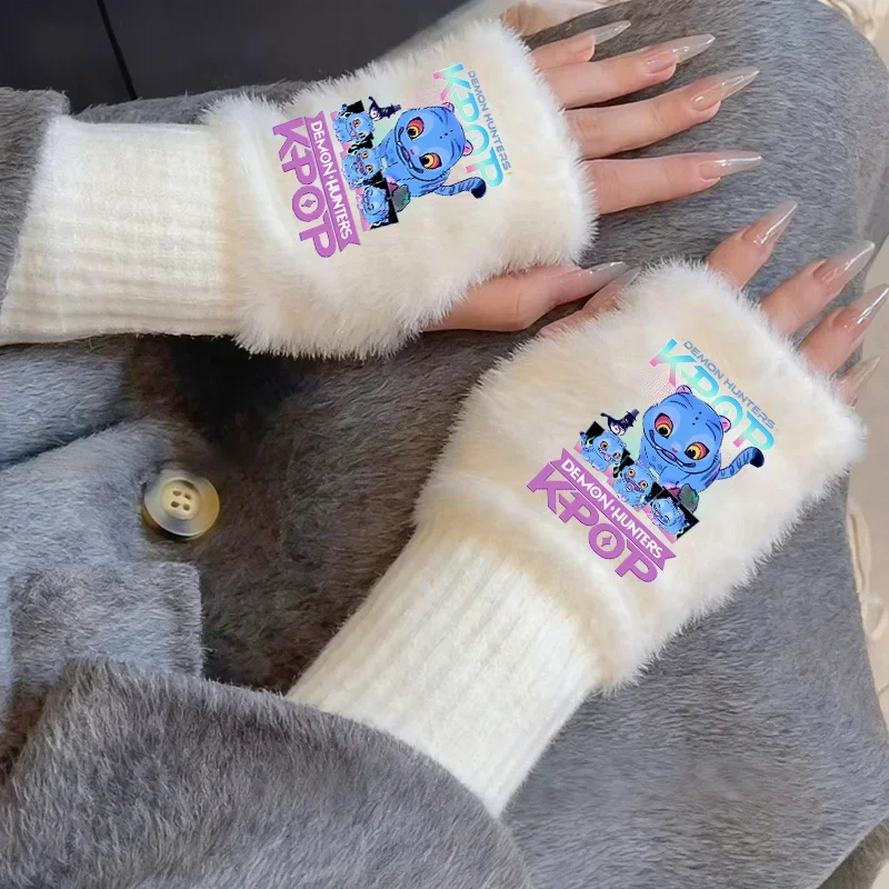 Kpop Demon Hunters Fashionable Winter Warm Soft Knitted Gloves Fingerless Gloves Girls Christmas Creative Decorative Gifts - Image 3