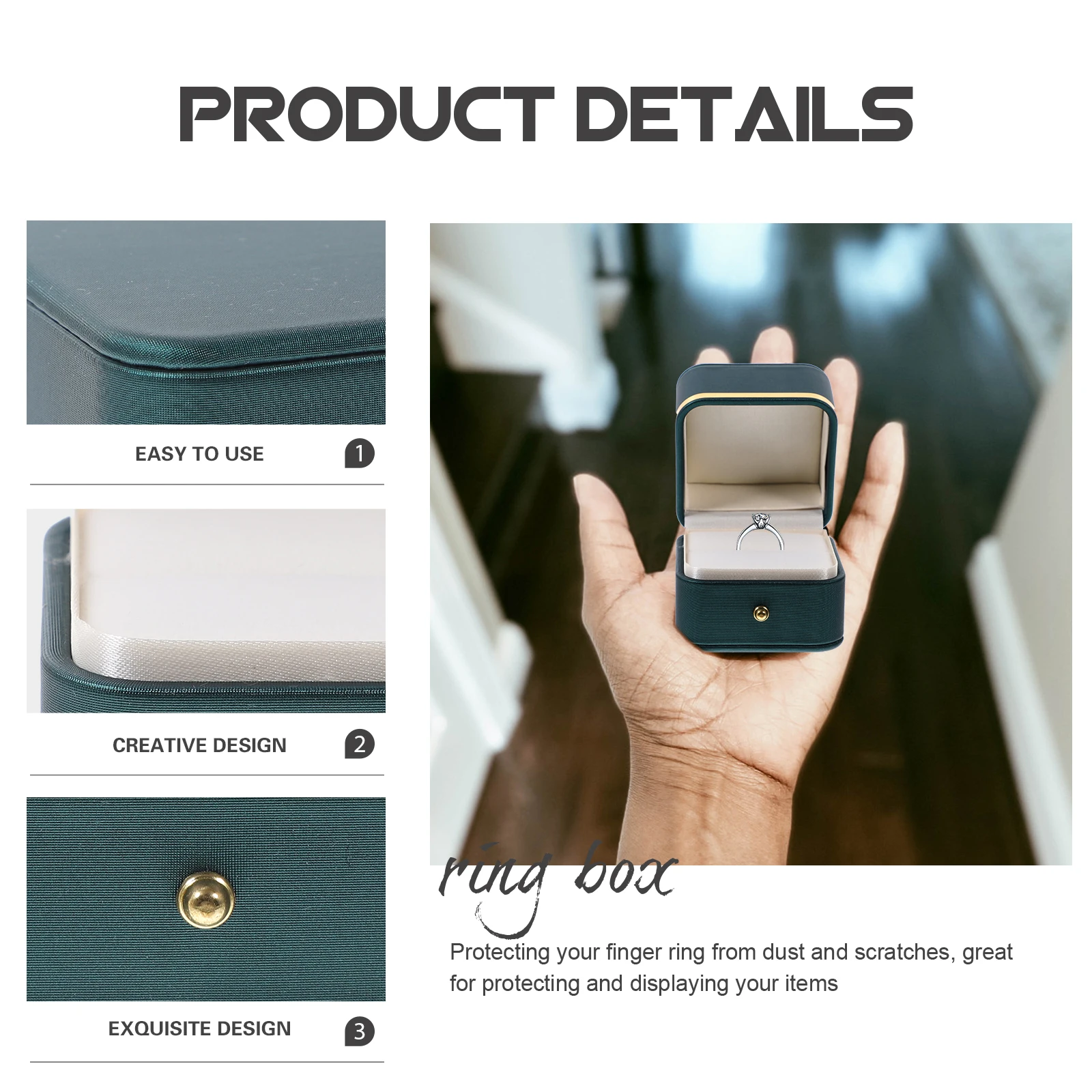 

Dark Green PU Ring Box for Bridal Shower Ear Stud Display Dustproof Jewelry ganizer Portable Packaging Solution Women
