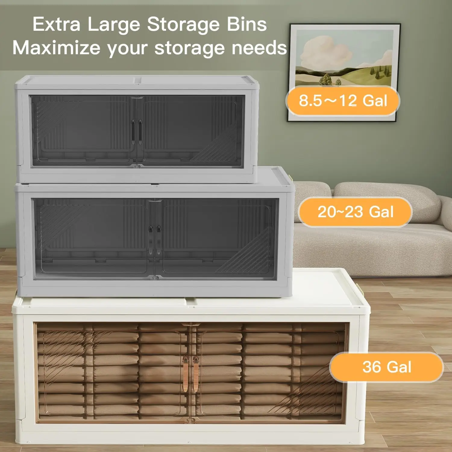 

Storage Bins with Lid, 36 Gal Extra Large Collapsible Storage Bin, 5 Packs Stackable Storage Bins