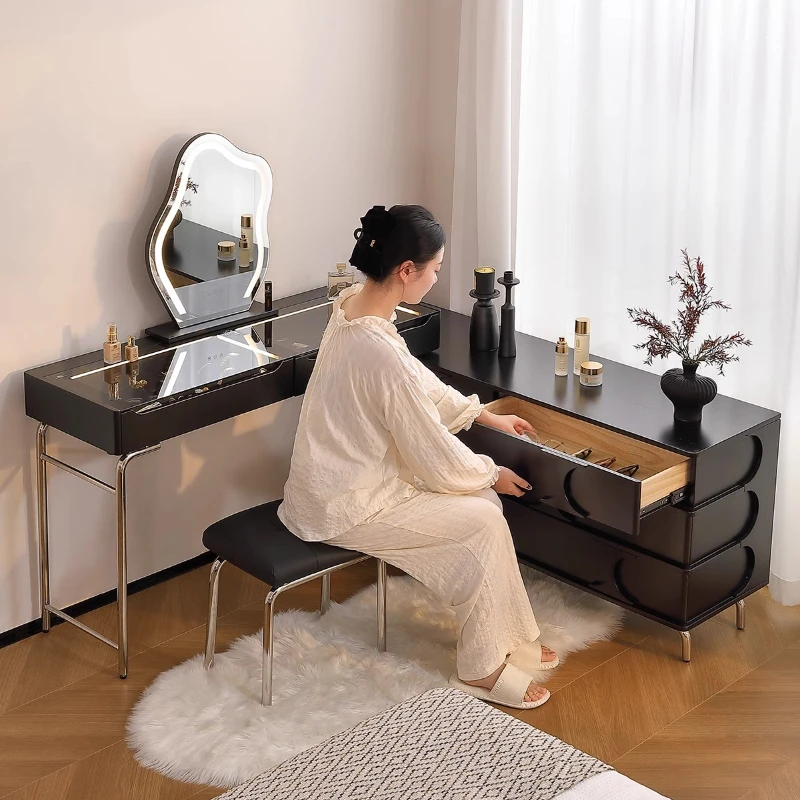 

Home dresser, chest, integrated black Bauhaus retro medieval style storage cabinet, art gallery dressing table