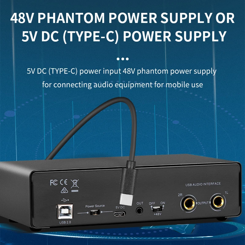 Audio Interface Microphone Sound Card Mixing Console 48V Phantom Power Studio Recording Microphone Electric Guitar Sound Mixer