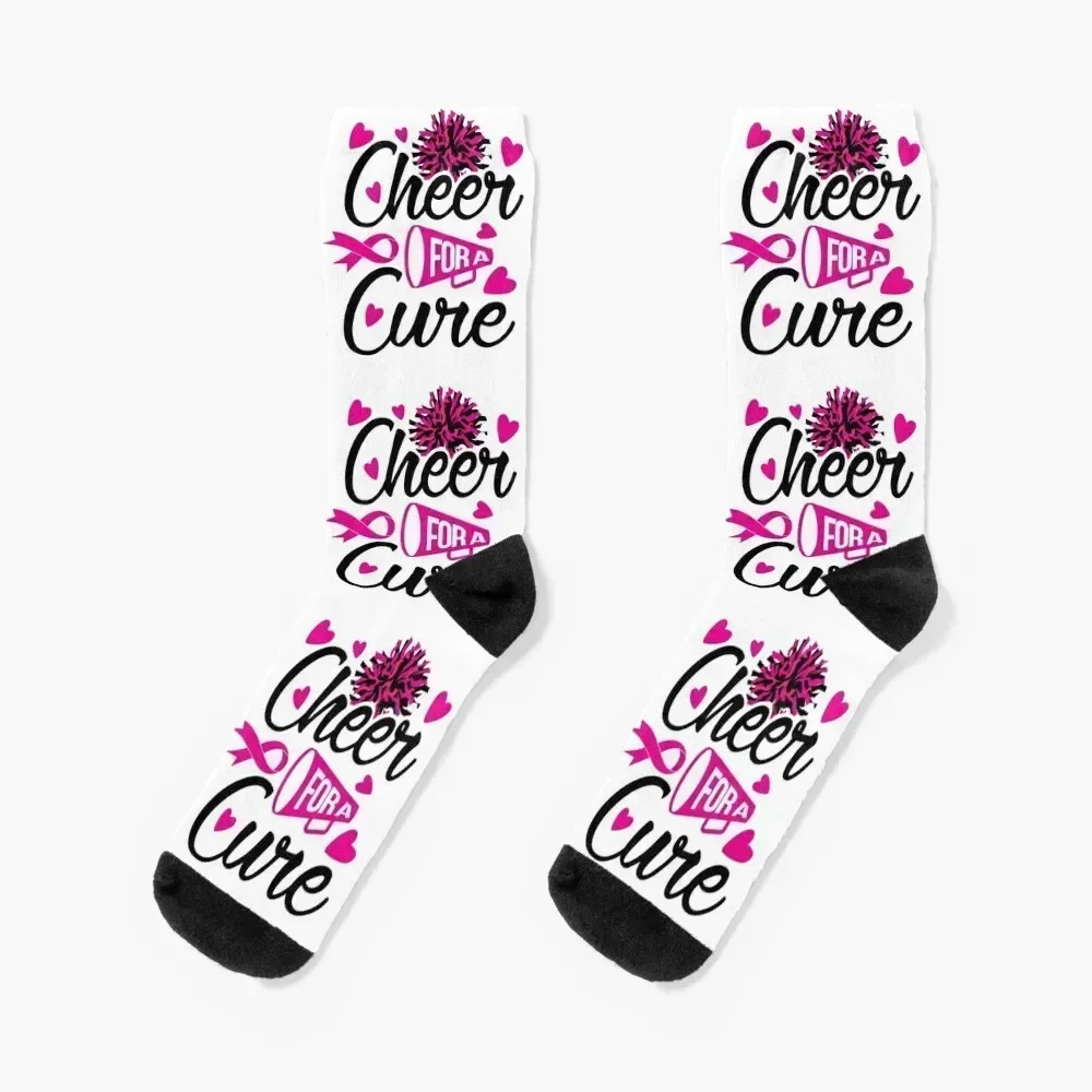 

Cute Cheerleader Breast Cancer Awareness Cheer Cheering Pink Ribbon Cheerleading Socks hockey man colored Woman Socks Men's