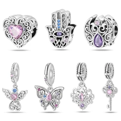 925 Silver Color Romantic Retro Heart Shaped Guardian Butterfly Charms Beads Fit 3mm 925 Original Bracelets DIY Jewelry Gift