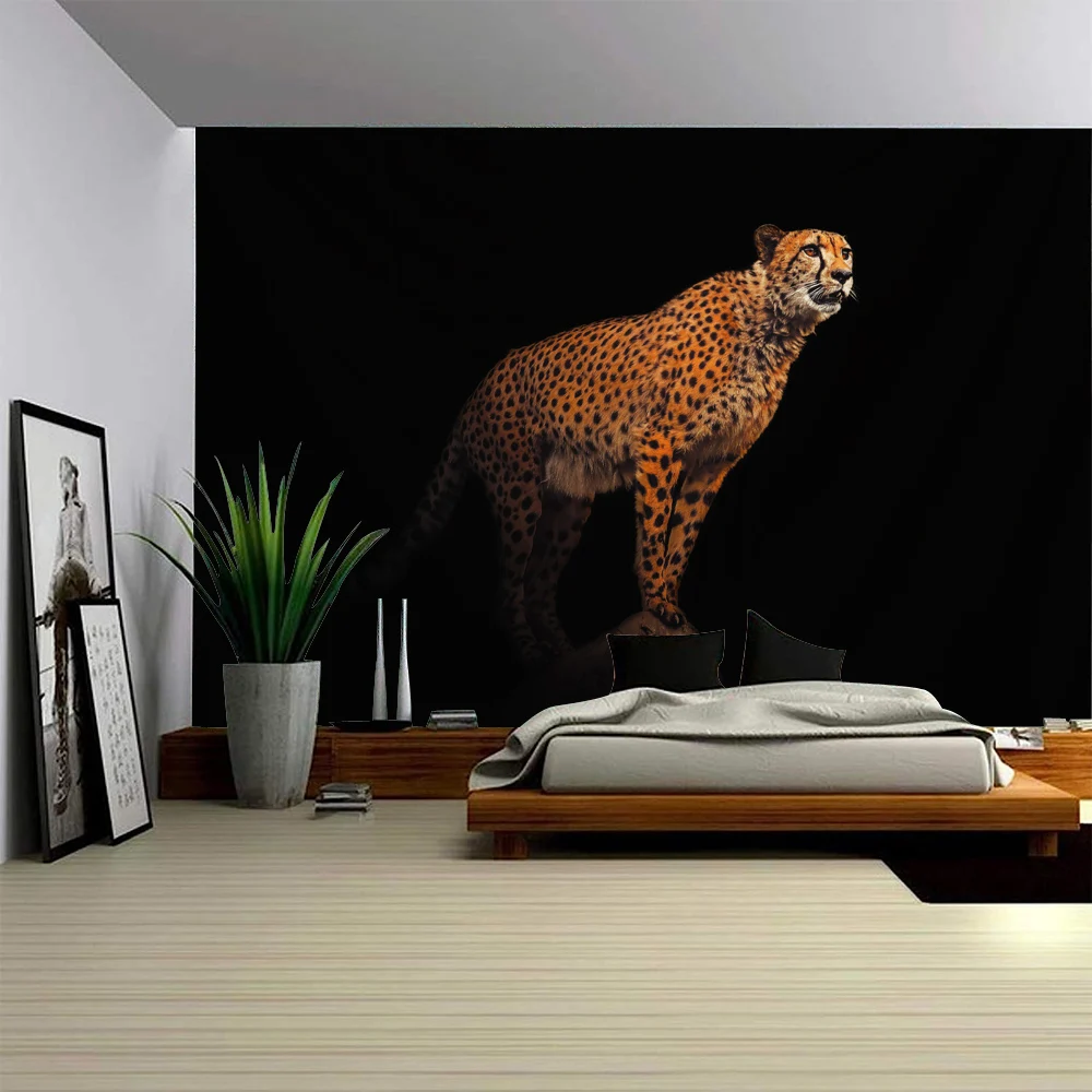 

Hippie psychedelic tiger tapestry wall hanging Bohemian bedroom decoration aesthetic mysterious jungle cartoon room decoration