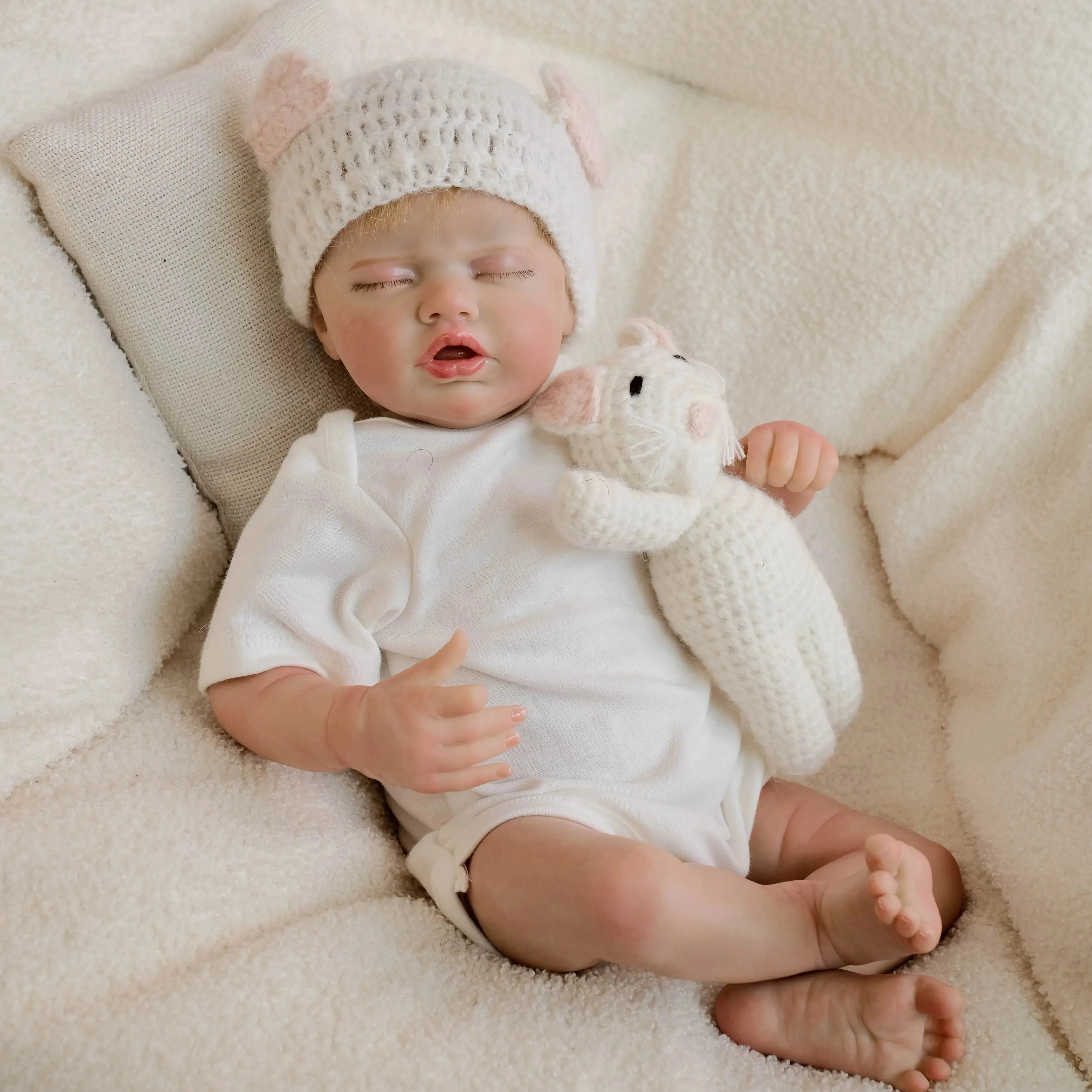 19inch Indie Soft Cotton Body Lifelike Sleeping Reborn Doll Multiple Layers Painting 3D Skin with Visible Veins Hand-Root Hair