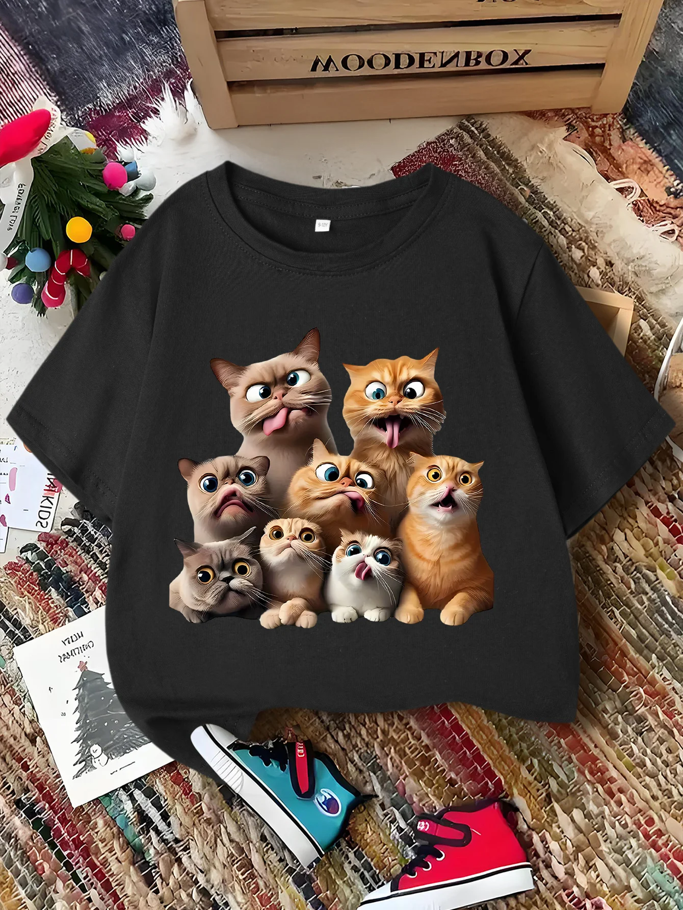 Funny Group Cats Cartoon Print Boys Girls Family Matching Tee Soft Kids Parent Short Sleeve Daily Casual Comfort T Shirt