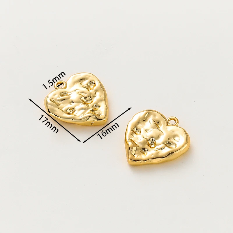 4pcs/lot 14K 18K Gold Color Dark Pattern Love Heart Metal Pendants Retro Earing Charms For DIY Jewelry Handmade Supplies