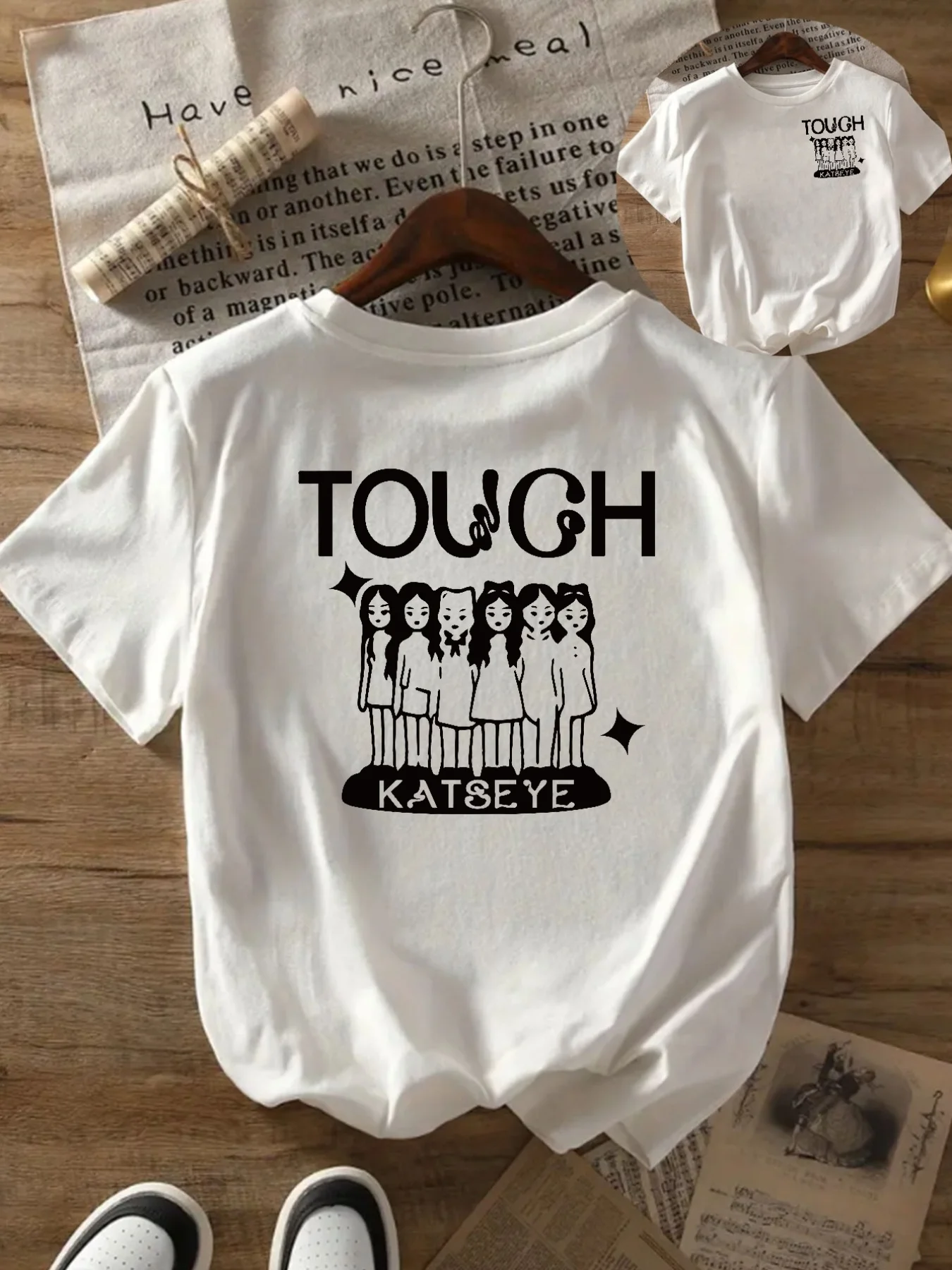 

Women's TOUGH Graphic Print Short Sleeve T-Shirt Front & Back Motivational Design with Stars Relaxed Fit Round Neck Casual Top