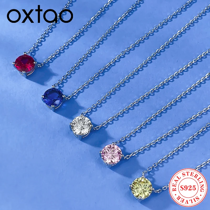 

OXTAO стерлингового серебра 925 пробы со сверкающими бриллиантами, ожерелье-цепочка 6,5 мм, красочный кубический циркон, подвеска-пасьянс, ожерелье, ювелирные изделия
