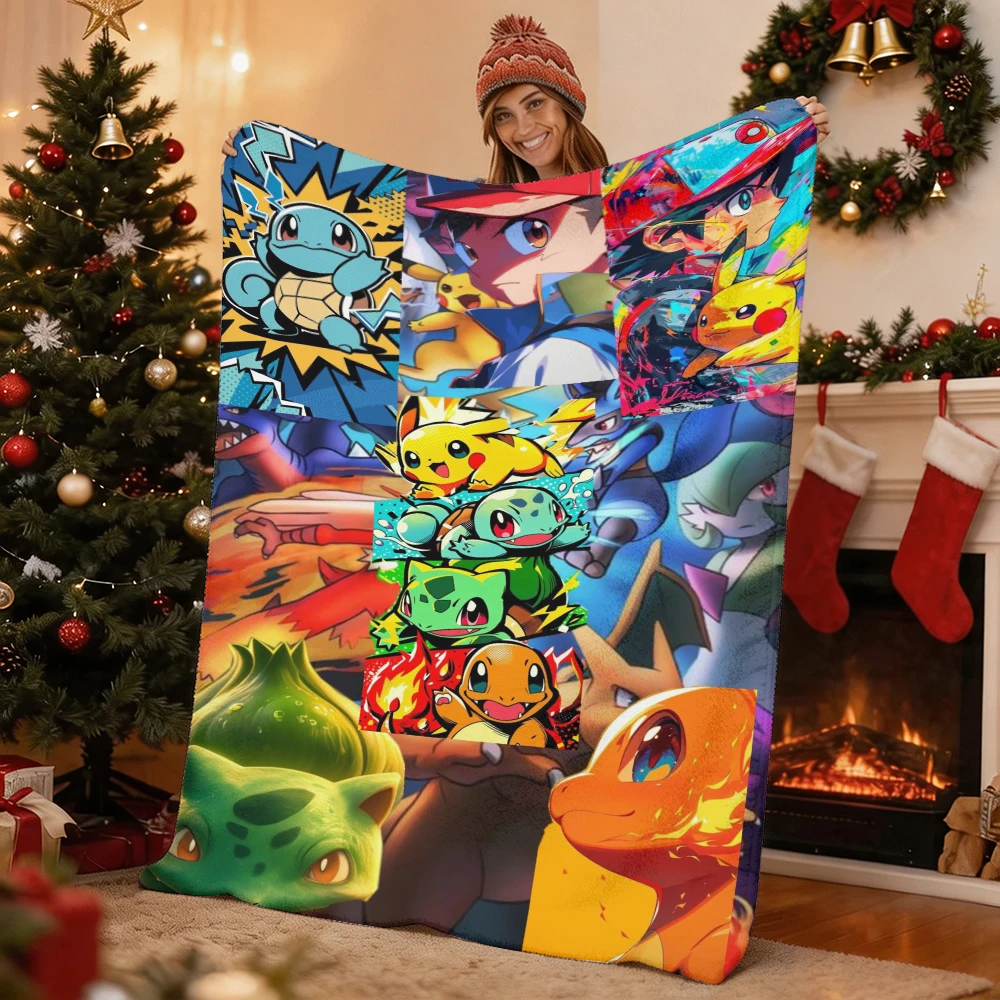 Pokemon Pikachu Gengar Bulbasaur Charmander Squirtle Psyduck Flannel Throw Blanket Soft Warm Blanket for Sofa Bed Home Decor Gif