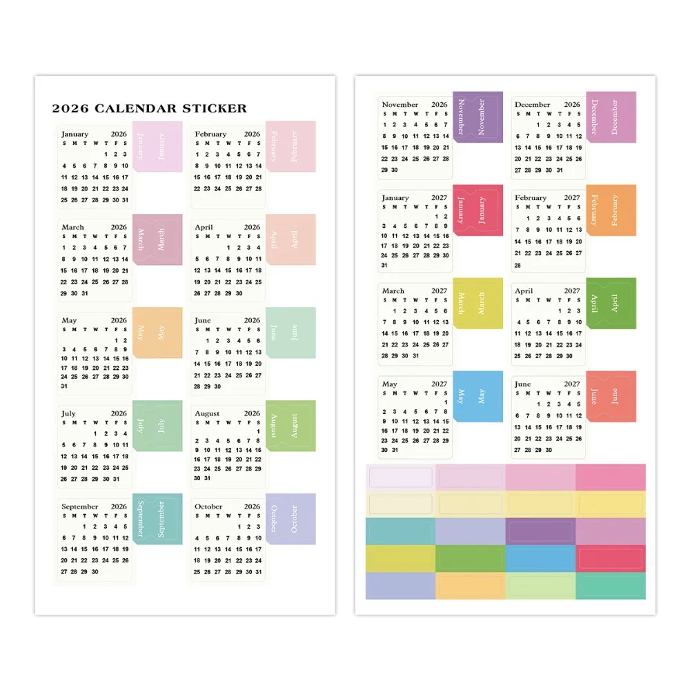 2Sheets 2026 Calendar Stickers,Monthly Planner Stickers,Labels For Diy Scrapbook Journals Notebooks,Scheduling,School/Office Use