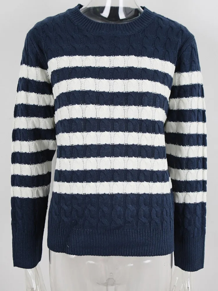 2025 Autumn Women O-Neck Ruffles Sweater Long Sleeve Knitted Bottoming Solid Pullovers Stripe Women Casual Sweater Winter