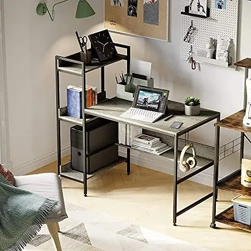 Computer tisch mit Regalen 47-Zoll-Leiter Schreibtisch Schlafzimmer Organisation für kleinen Raum reversible Bücherregal und unter Schreibtisch