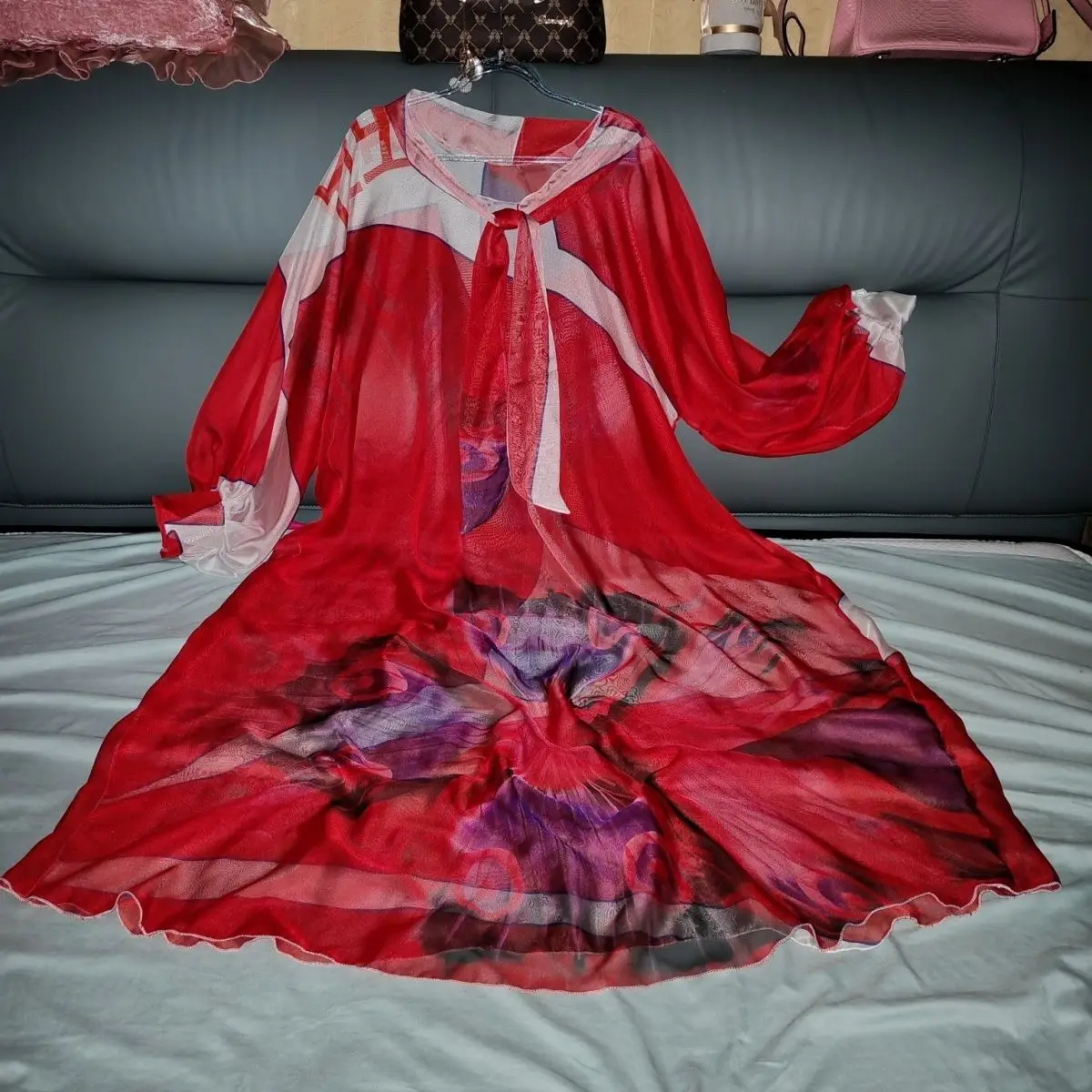 

Glossy Women Mesh Voile Long Dress Loose Maxi Dress Pullover Elegant Dresses Sleeping Wear