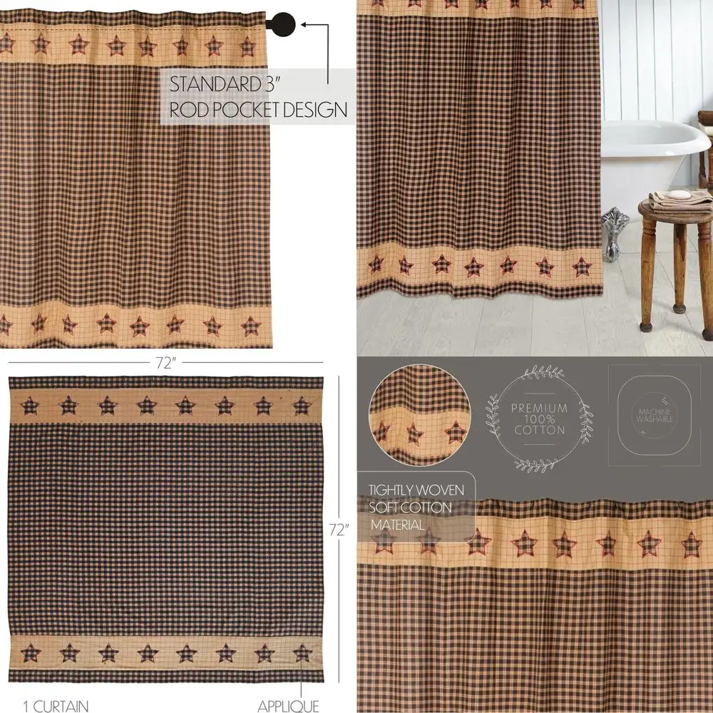 

72 x 72 Bingham Star Cotton Shower Curtain, Black