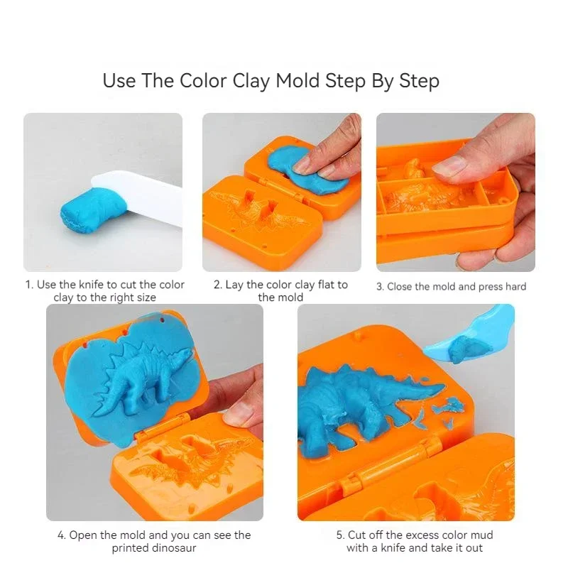 Dinsosaur Set Plasticine Modelling Educational Air Dry Clay Toy Creative DIY Soft Handgum Playdough Made Mold Toy for Kids Gifts