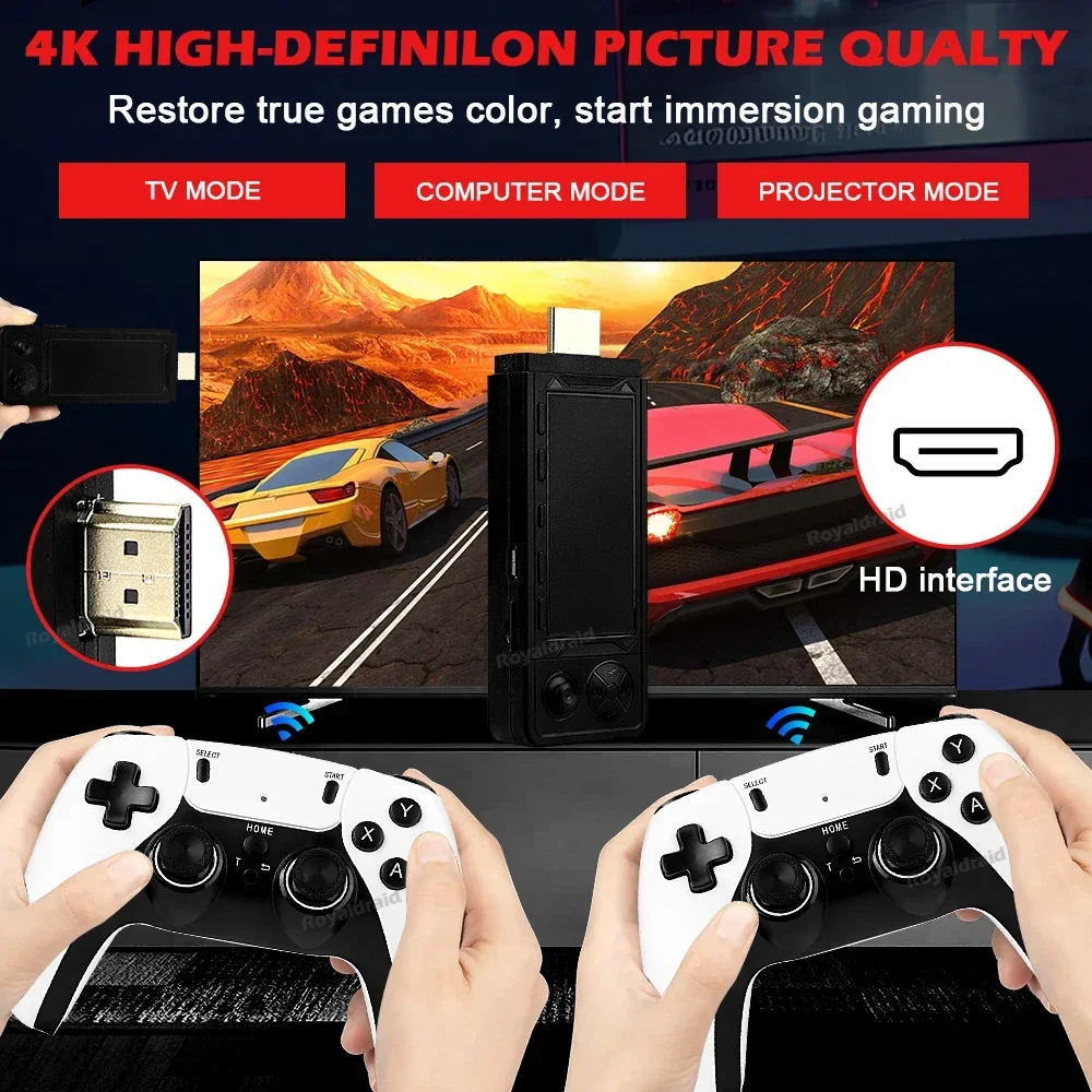 128G 256G X9 PRO GameStick 4KHD TV لعبة فيديو وحدة التحكم ألعاب ثلاثية الأبعاد لـ PSP/PS1/N64/NDS 40 + محاكاة ألعاب ريترو وحدة تحكم مزدوجة 2.4G