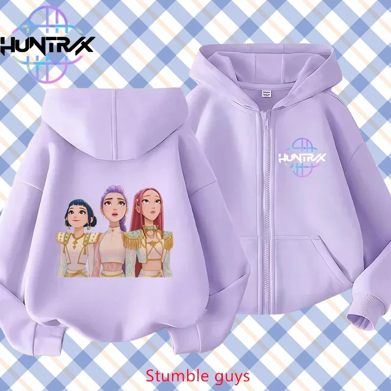 

Kpop Demon Hunters 2026 New Kids Purple Zip Hoodie Spring Autumn Trendy Boys Girls Fashion Match Leggings
